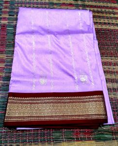 Elegant Lavender Saree with Gold Border