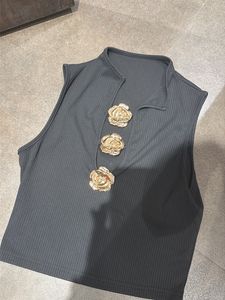 Chic Black Rose Embellished Top