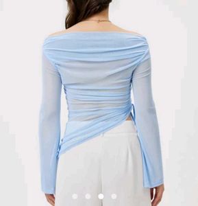 Sheer Ruched Drawstring Top