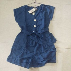 Chic Blue Button-Front Romper with Belt