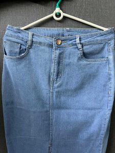 Light Wash Denim Maxi Skirt with Slit