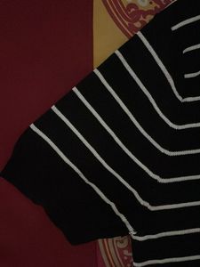 Striped Black &amp; White Knit Regular Fit T-Shirt