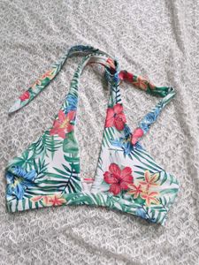 Tropical Floral Print Halter Bikini Top