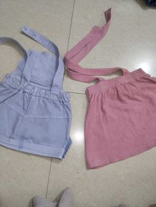 Cute Denim &amp; Pink Overalls Skirts