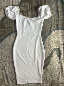 White Puff Sleeve Off-Shoulder Dress(Medium Size)