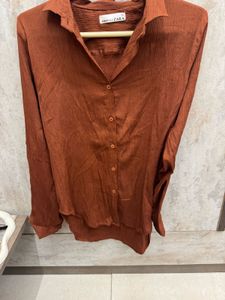 Zara Brown Textured Button-Down Shirt