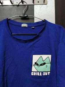 Blue "Chill Out" Cat Graphic T-Shirt
