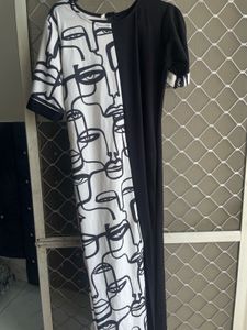 Abstract Face Print Black Dress