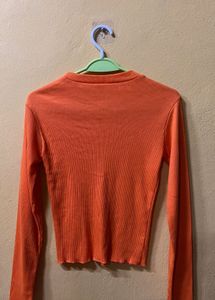 Ribbed Orange Long Sleeve Top