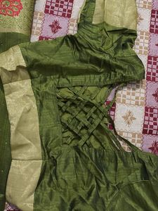 Elegant Olive Green Embroidered Saree