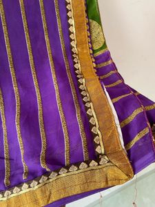 Elegant Purple &amp; Green Saree with Gold Accents