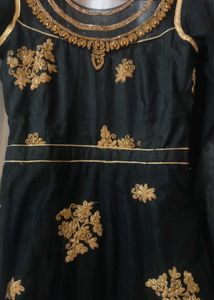 Elegant Black &amp; Gold Embroidered Gown
