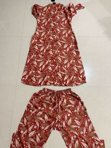 Elegant Leaf Print Kurta Pant Set