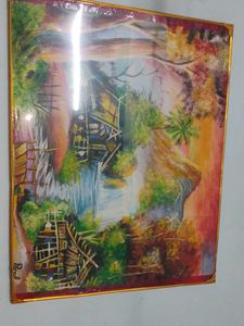 Framed Waterfall Landscape Painting
