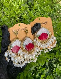 Exquisite Floral Resin Earrings with Pearl Drops
