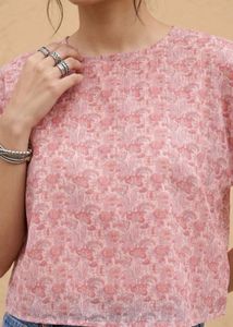 Pink Floral Print Ruffled Sleeve Top