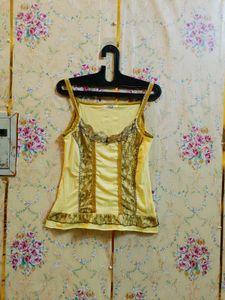 🇳🇿💫🎀Y2K Yellow Lace Trim Corset Top