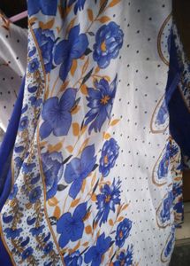 White Kurta with Blue &amp; Orange Floral Print