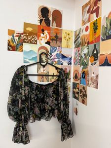 Sheer Floral Puff Sleeve Crop Top
