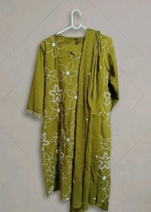 Olive Green Embroidered Kurta