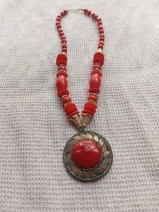 Red Stone Pendant Necklace Set