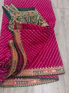 Vibrant Pink Saree with Embroidered Blouse