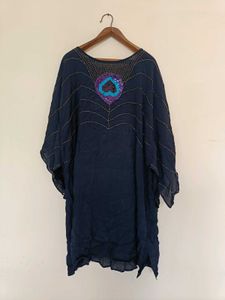 Navy Blue Kaftan with Peacock Design