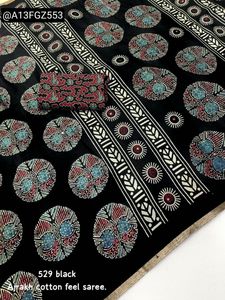 Ajrakh Cotton Feel Black Saree