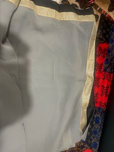 Elegant Grey Saree with Black &amp; Gold Border