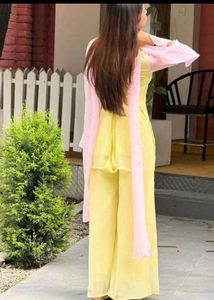Elegant Yellow Kurta Set with Pink Dupatta