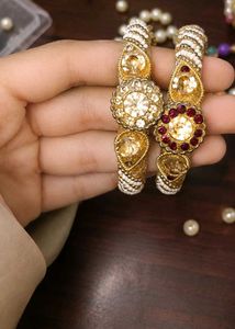 Elegant Gold Bangles with Pearl Accents