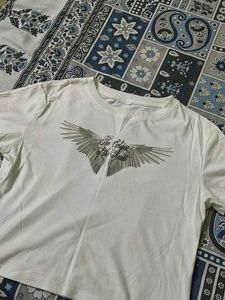 White T-Shirt with Wing Graphic