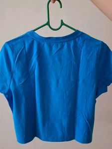 Blue "Love" Cherry Graphic Crop Top