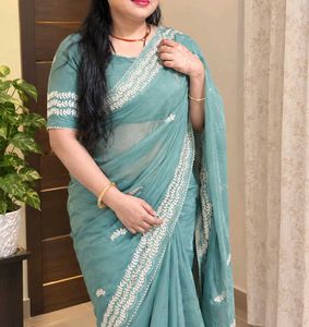 Beautyful Gotta patti embroidery organza saree wit