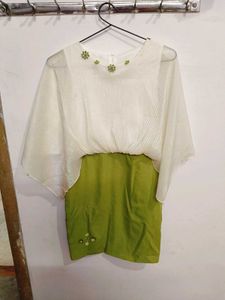 3 time used Elegant Green & White Dress
