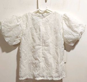 Kids Stylish White Puff Sleeve Top