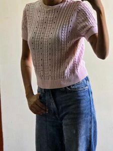 Chic Pink Cable Knit Sweater