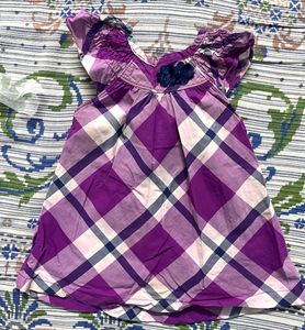 Purple Plaid Dress with Flower Accent