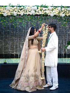 Beige Tissue Resham Embroidered Engagement Lehenga