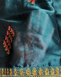 Teal &amp; Pink Embroidered Saree
