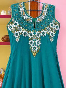 Teal Embroidered Anarkali Kurta Pant