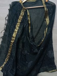 Black Dupatta With Gold Borders