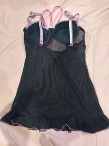y2k Sheer Black Chemise with Pink Trim
