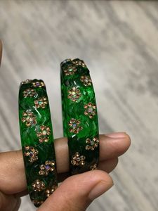 Beautiful Green Bangles with Floral Embellishments