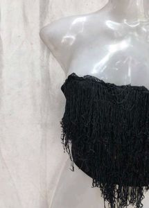 Black Fringe Strapless Crop Top