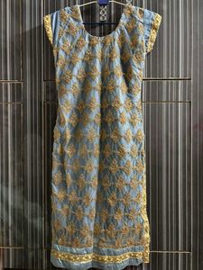 Blue &amp; Gold Embroidered Kurti