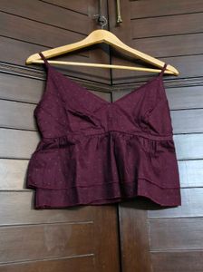 MAGRE Burgundy V-neck Peplum Cami Top