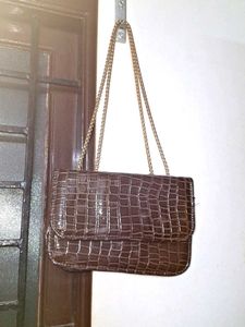 Brown croc print sling bag trendy