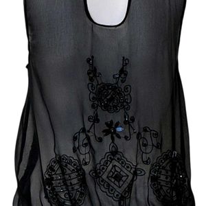 Embellished Sheer Black Flapper Dress