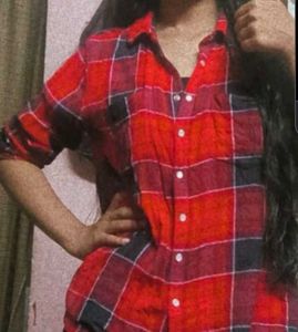 Red Plaid Button-Up Shirt